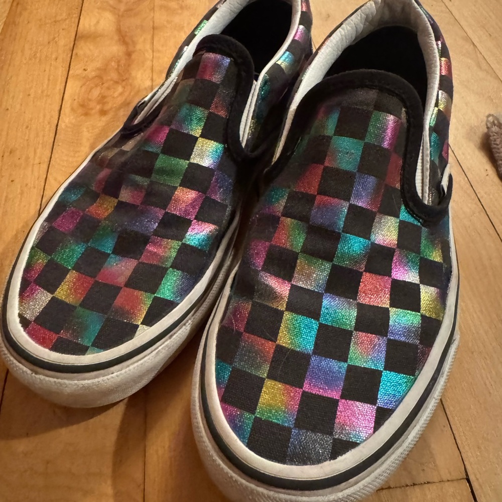 Metallic Rainbow Checkered Vans, Nearly New